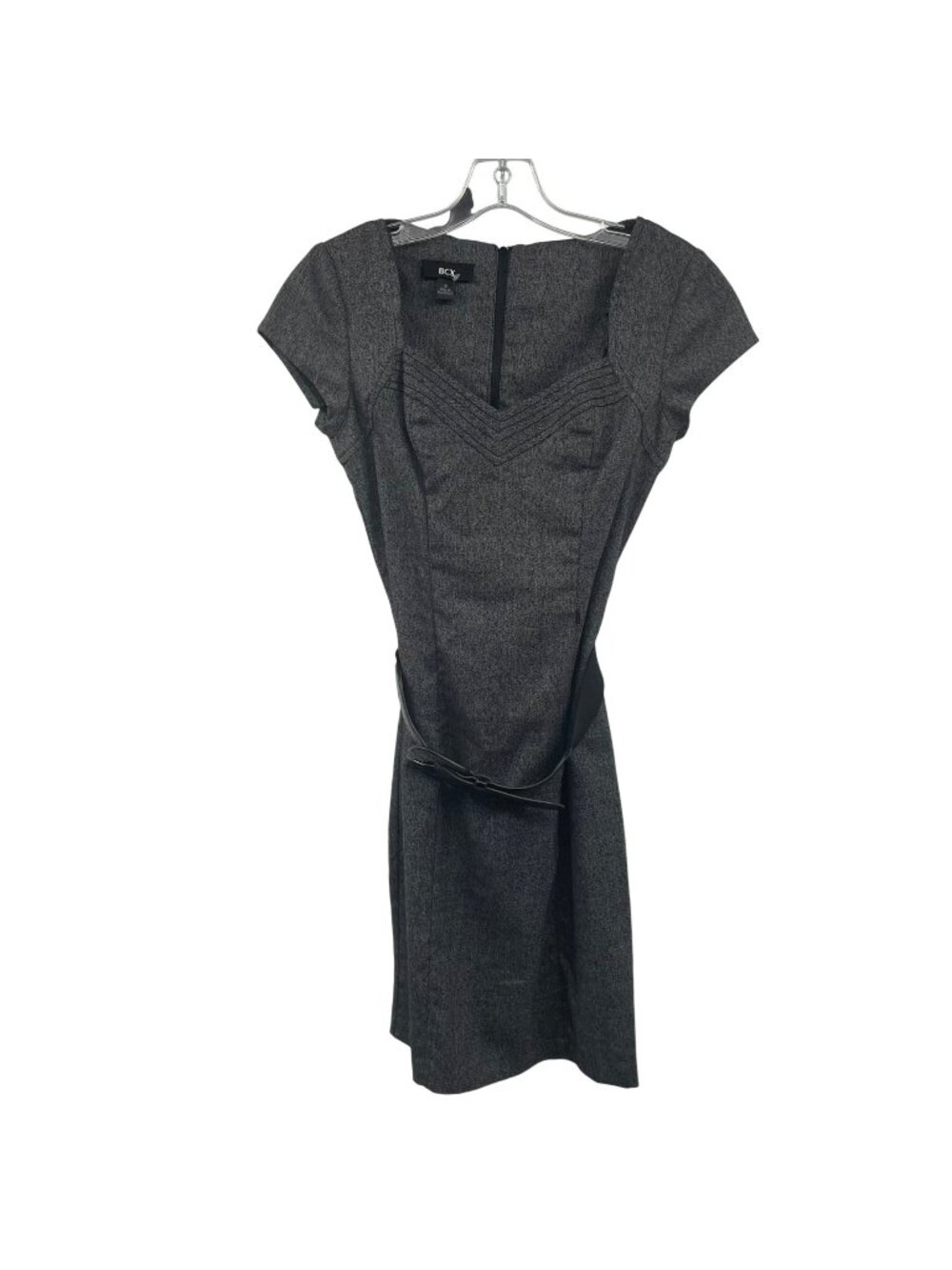 BCX Womens Mini Sheath Dress Cap Sleeve Belted Gray/Black Size 5 Zip